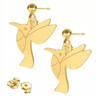Kolczyki - Złote Kolczyki z Ptakami Kolibry Ptak Zwierzęta Koliber SREBRO 925 - miniaturka - grafika 1