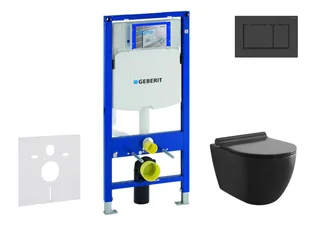 Geberit Duofix - Zestaw do montażu podtynkowego, toaleta Gaia i deska wolnoopadająca, przycisk Sigma30, czarny mat/czarny SANI11CA5500 - Stelaże i zestawy podtynkowe do WC - miniaturka - grafika 1