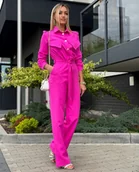 Kombinezony - Elegancki Kombinezon Damski Wiązany w Talii Pasek Fuksja XS - miniaturka - grafika 1