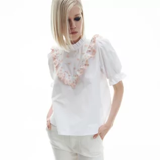 Bluzki damskie - Reserved Bluzka z bawełną - Biały - grafika 1