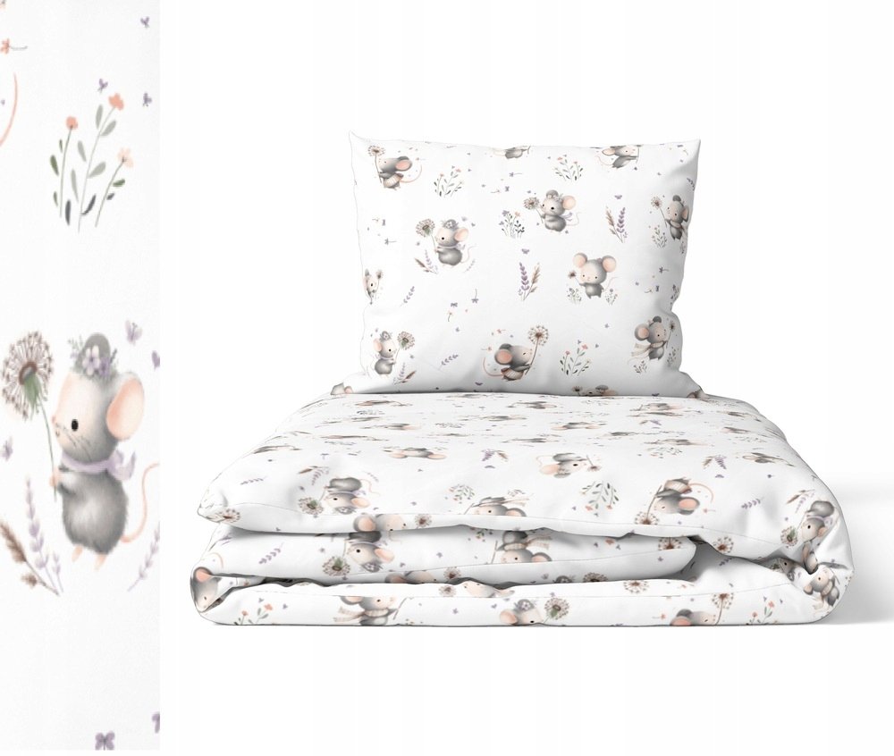 Pościel Dziecięca 160x200cm dla dziecka, Certfikat, wzór: Polne Myszki