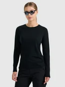 Pozostała odzież narciarska - Longsleeve trekkingowy szybkoschnący z wełną merino damski 4F 4FWAW25TFLOF433-20S Czarny S - miniaturka - grafika 1
