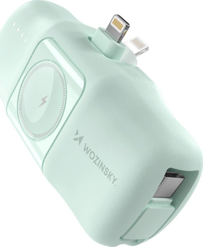 Wozinsky WF16-YLS 5000mAh 15W Lightning z wbudowanym kablem USB-C i ładowarką do Apple Watch - zielony