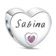 Wisiorki - Zawieszka Charms Srebro 925 Koralik Imię Sabina Serce - miniaturka - grafika 1