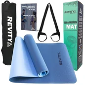 Maty do ćwiczeń - Mata Do Ćwiczeń Fitness/Joga Antypoślizgowa Niebieska Pokrowiec Plan Treningowy - miniaturka - grafika 1