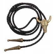 Krawaty i muchy męskie - BOLO KRAWAT Kowbojski Western Dziki zachód rzemyk stare złoto CZASZKA BYKA - miniaturka - grafika 1