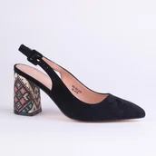 Czółenka - Eleganckie Czółenka Damskie GOODIN GD-DO-233 słupek, zamsz skóra czarne 40 - miniaturka - grafika 1