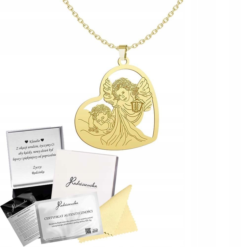 Złoty Łańcuszek Anioł Stróż SREBRO 925 Biżuteria Prezent GRAWER