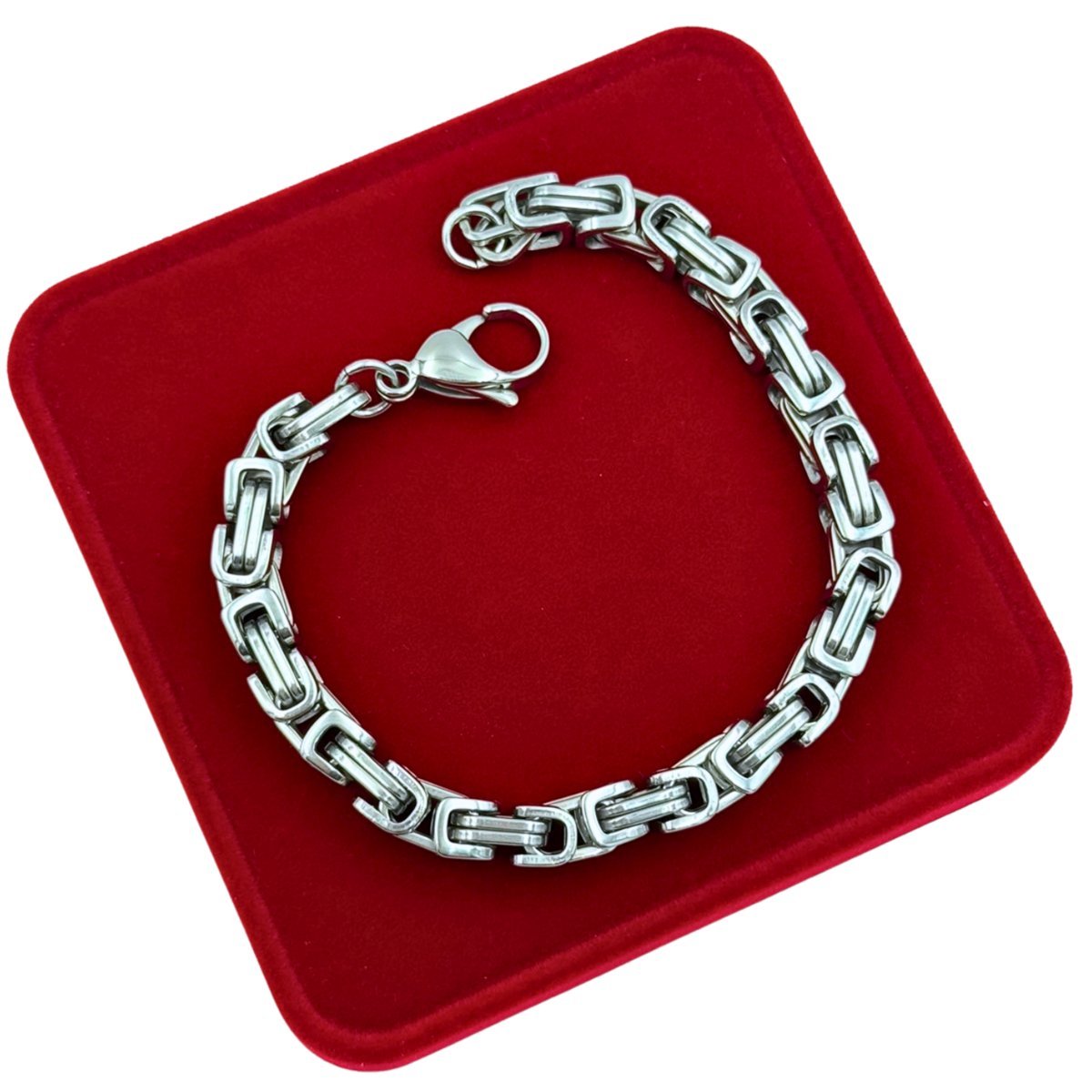 Bransoletka Męska Srebrna Splot Królewski Bizantyjski 23cm x 6mm - Stal Chirurgiczna