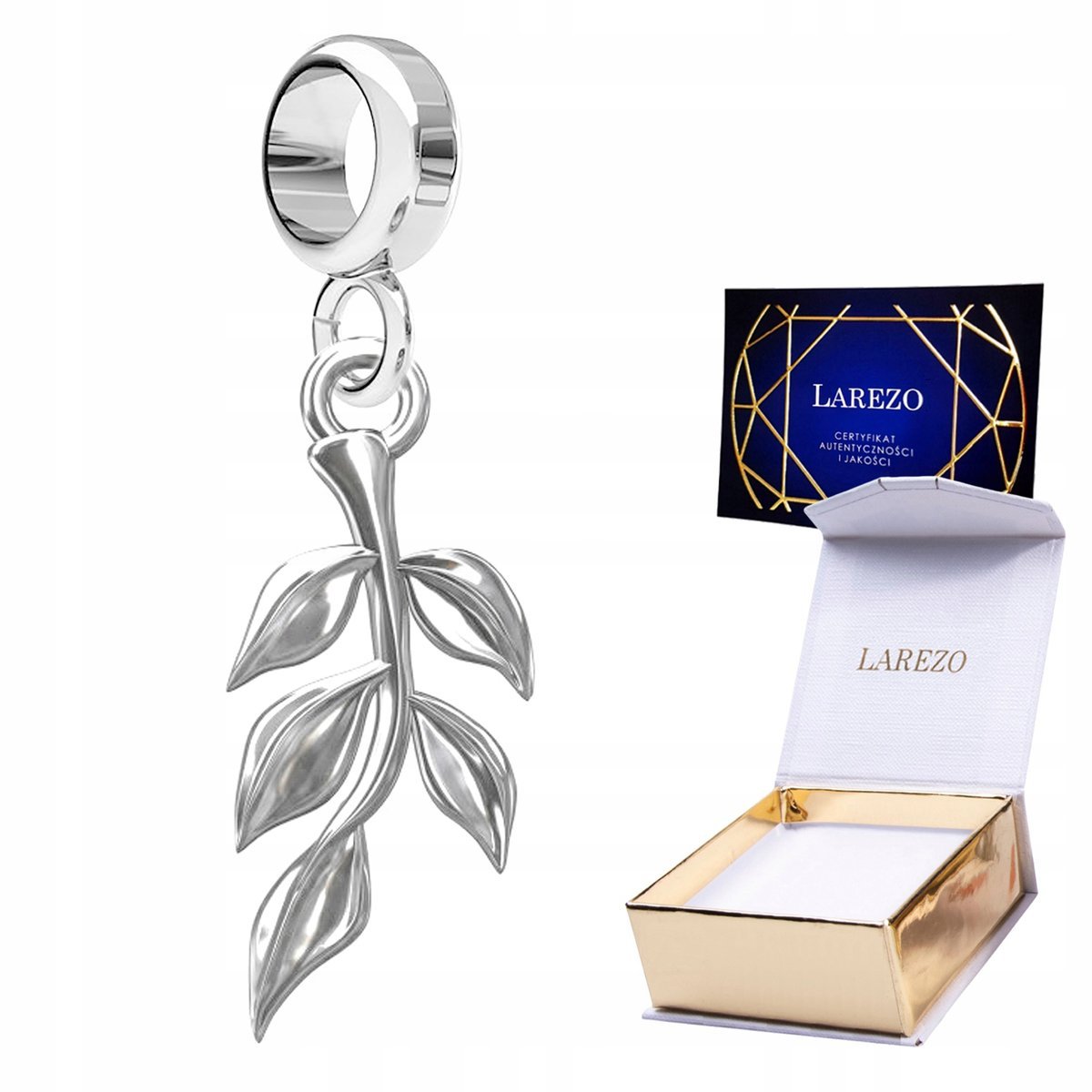 CHARMS SREBRNY 925 Wiszący Listek Liść Leaf Natura Roślina Roślinka Gałązka