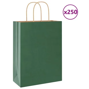 vidaXL Torby papierowe 250 szt. z uchwytami Zielone 26x12x35 cm - Zestawy upominkowe - miniaturka - grafika 1