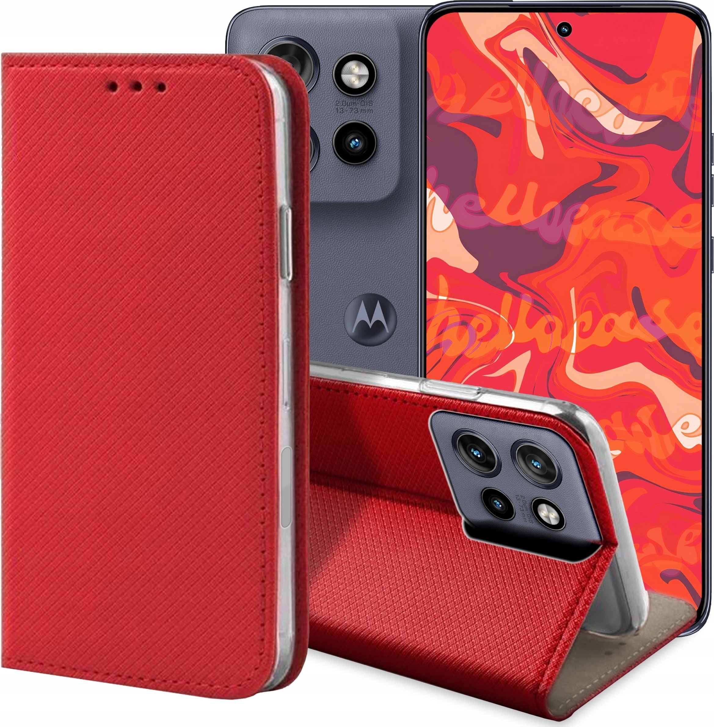ETUI Z KLAPKĄ DO MOTOROLA EDGE 50 NEO / THINKPHONE 25 CZERWONE MAGNETYCZNE