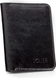 Solier Cienki skórzany męski portfel z bilonówką SOLIER SLIM CIEMNY BRĄZ - Portfele - miniaturka - grafika 1