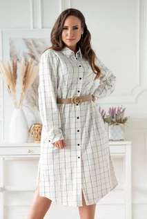 Sukienki - Biało-czarna lniana sukienka koszulowa w kratkę - Graciana - XL-ka - grafika 1