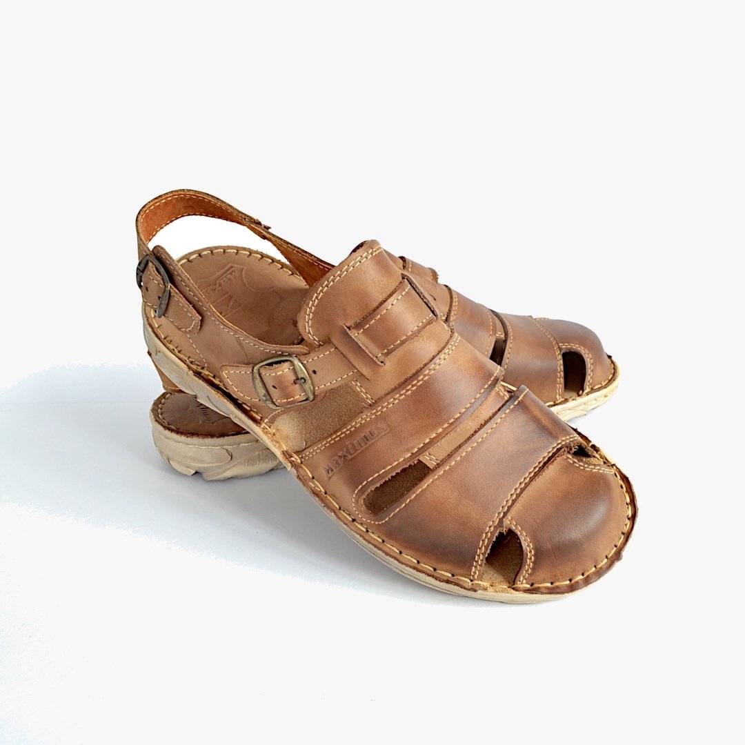 042 Skórzane polskie sandały męskie skóra MAXIMUS oliwka 45