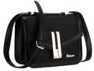 Torebki damskie - PETERSON Elegancka czarna listonoszka z ozdobnym złotym zapięciem mała torebka damska na ramię kieszonki regulowany długi pasek - miniaturka - grafika 1