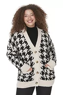 Swetry damskie - Trendyol Damski dekolt w serek wzorzysty regularny sweter kardigan plus size, czarny, 2XL, Czarny, XXL - miniaturka - grafika 1