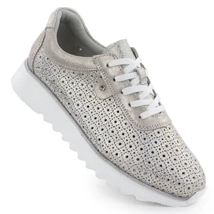 Skórzane półbuty damskie na platformie ażurowe złote S.Barski LR51-927 złoty - Półbuty damskie - miniaturka - grafika 1