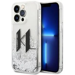 Etui KARL LAGERFELD Liquid Glitter Big KL do Apple iPhone 14 Pro Srebrny - Etui i futerały do telefonów - miniaturka - grafika 1
