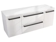 Szafki łazienkowe - Szafka Wisząca Z Blatem ATH 120 cm D - Biały Wysoki Połysk - Uchwyty Czarne Matowe - miniaturka - grafika 1