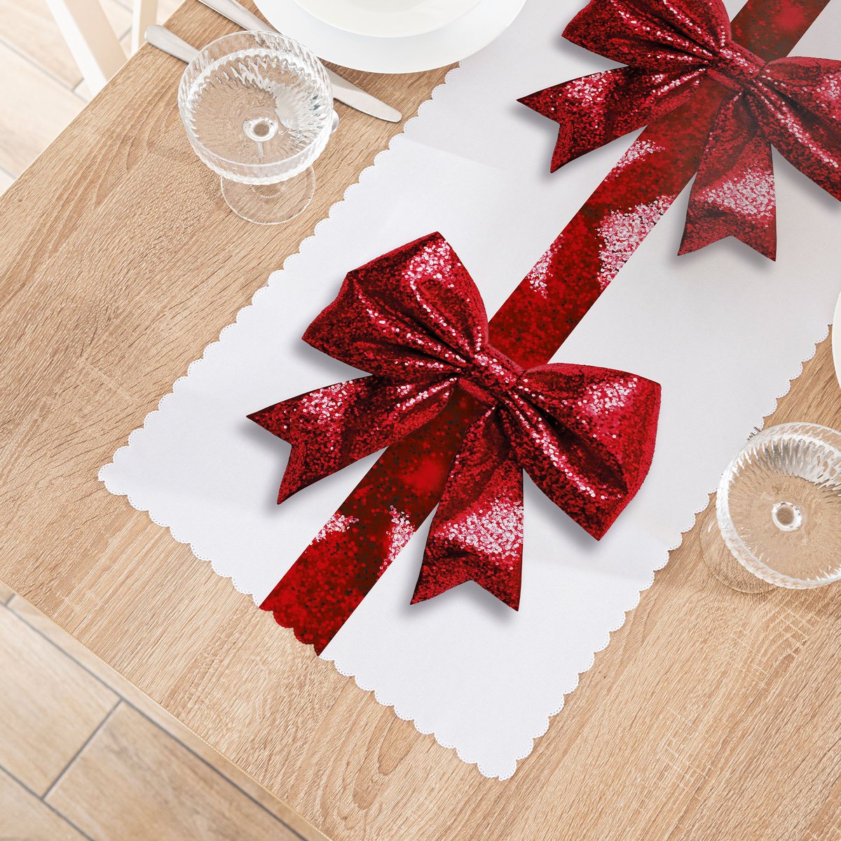 BROKATOWA KOKARDA Bieżnik NINA WODOODPORNA, 38x160cm, kolor 001 biały