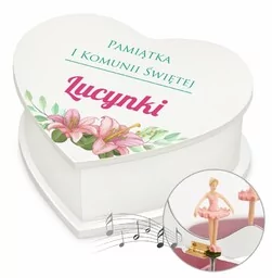 Szkatułka na biżuterię w kształcie serca z pozytywką i nadrukiem dla - Pamiątka Pierwszej Komunii Świętej - miniaturka - grafika 1