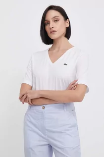 Koszulki sportowe damskie - Lacoste t-shirt bawełniany damski kolor biały - grafika 1
