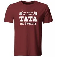 Koszulki męskie - Koszulka Najlepszy Tata na świecie. Prezent na Dzień Ojca lub Urodziny, Burgundowa, roz. S - miniaturka - grafika 1