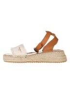 Sandały damskie - Pepe Jeans FOOTWEAR Skórzane sandały w kolorze biało-jasnobrązowym na koturnie - miniaturka - grafika 1