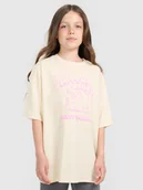 Koszulki dla dziewczynek - 4F T-shirt oversize z nadrukiem dziewczęcy - beżowy 146 (10-11 lat) - miniaturka - grafika 1