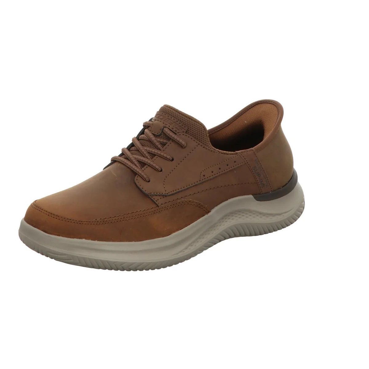 Skechers Męskie trampki wsuwane, bez użycia rąk, ciemnobrązowe syntetyczne/skóra, 39 EU, Ciemnobrązowa skóra syntetyczna, 40 EU