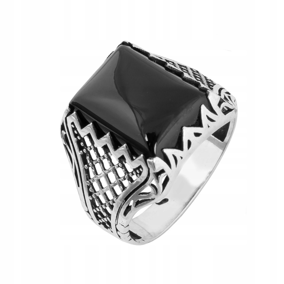 Sygnet srebrny pr. 925 Efektowny Pierścień Męski z Czarnym Onyksem r. 17