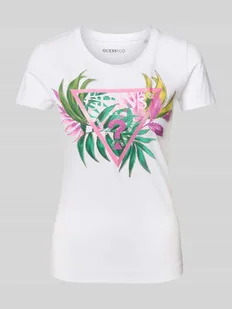 T-shirt z nadrukiem z logo - Koszulki i topy damskie - miniaturka - grafika 1