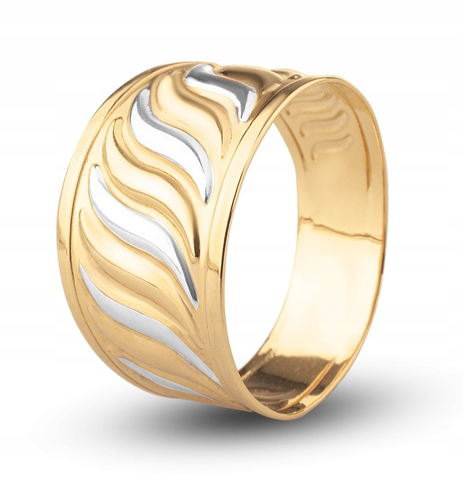 PIĘKNY ZŁOTY BOGATY SZEROKI PIERŚCIONEK DWUKOLOROWY 8KT 333