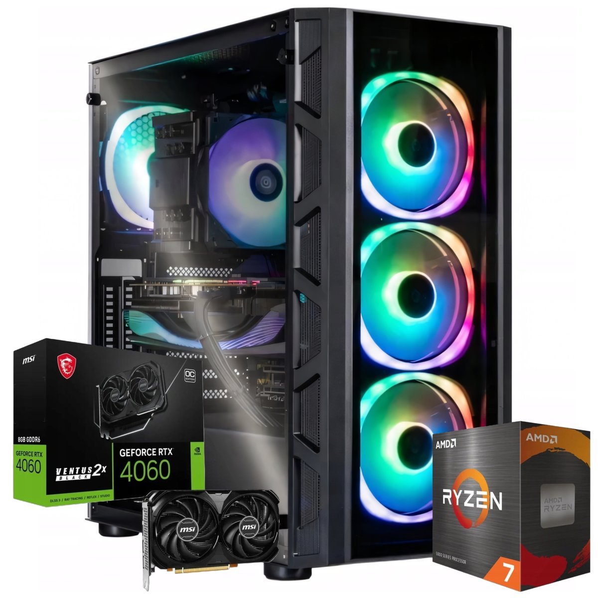 PC DO GIER RYZEN 7 RTX 4060 Komputer Gamingowy Stacjonarny 32RAM 1TB WiFi