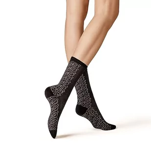 KUNERT Skarpety damskie 236010 FLORAL ORNAMENT, dzianina, 35/38, czarne, z lekkim połyskiem i ornamentalnym wzorem na łydce, czarny, 35-38 EU - Skarpetki damskie - miniaturka - grafika 1