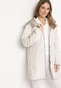 Kurtki damskie - Jasnobeżowa Kurtka Dwustronna z Nieodpinanym Kapturem i Metalicznym Efektem Lirednil - miniaturka - grafika 1