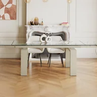 Stoły - Rozkładany stół jadalniany dla 8-10 osób ze szkła hartowanego i beżowego metalu - Przezroczysty - LUBANA - miniaturka - grafika 1