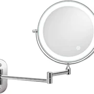 Lusterka do makijażu - Lustro do makijażu dwustronne, 20 cm, montowane na ścianie, z akumulatorową diodą LED, regulacją temperatury barwowej, 5-krotnym powiększeniem, w kol - miniaturka - grafika 1