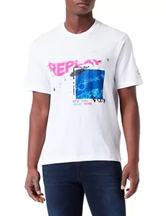 REPLAY Męski T-shirt M6338, 001 White, XL, 001 White, XL - Koszulki męskie - miniaturka - grafika 1