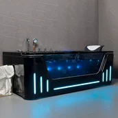 Wanny z hydromasażem - Czarna wanna z hydromasażem Aquaholm PREMIUM LINE A9003 170cm x 90cm x 58cm BLUETOOTH, PODGRZEWACZ WODY, WODOSPAD, USB, PILOT - miniaturka - grafika 1