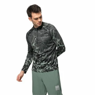 Męska bluza rowerowa Jack Wolfskin MOROBBIA L/S PRINTED M hedge green allover - S - Koszulki męskie - miniaturka - grafika 1