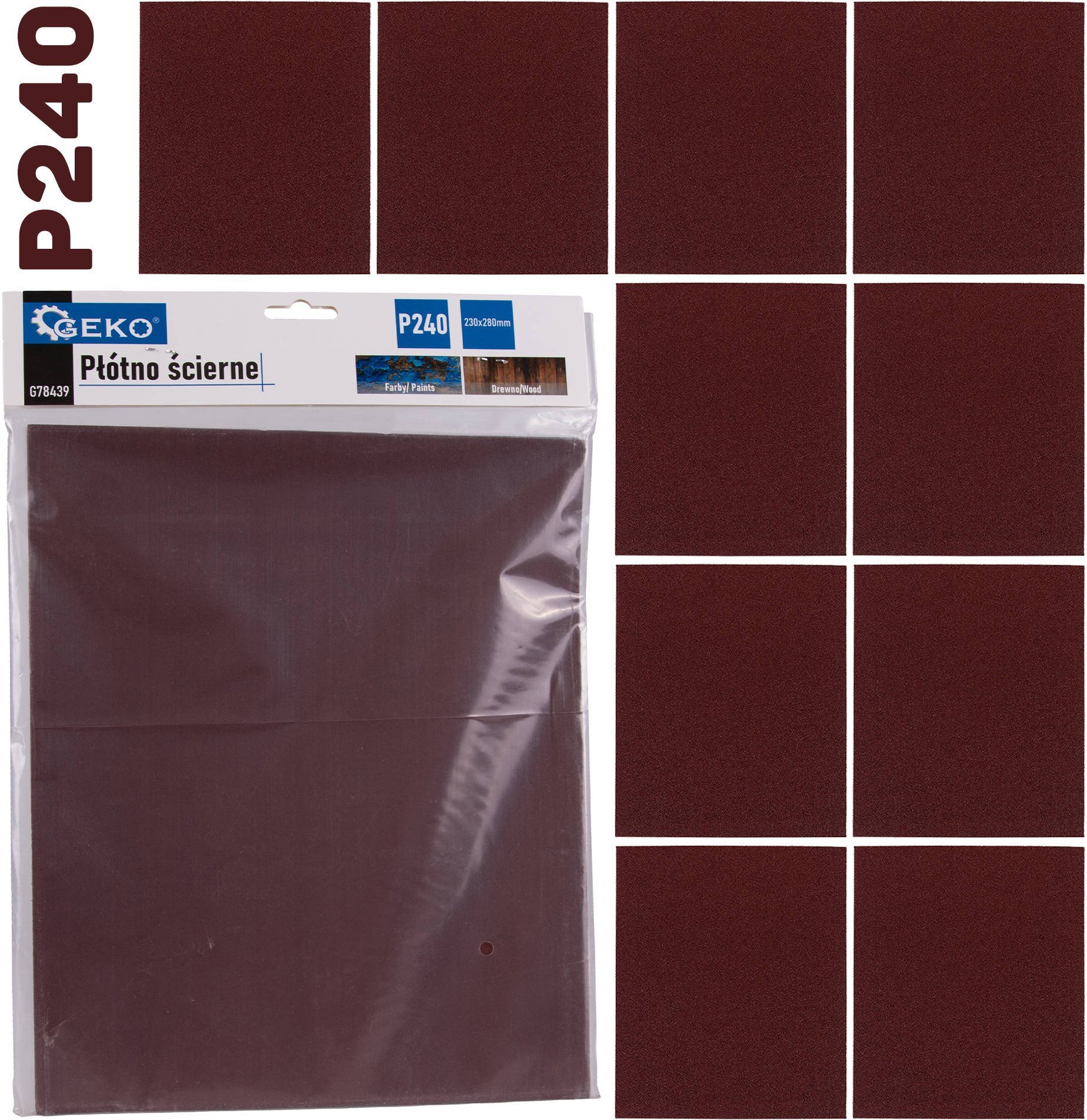 Geko Płótno ścierne – arkusz 230x280mm P240 10/500