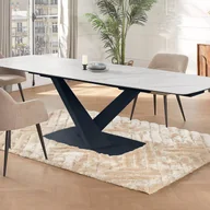 Stoły - Rozkładany stół jadalniany 6-10-osobowy z ceramiki i metalu – imitacja marmuru biały i czarny – MALATA marki Pascal Morabito - miniaturka - grafika 1