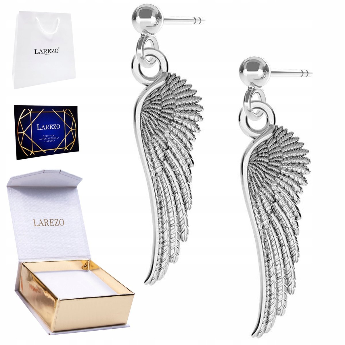 Kolczyki Srebrne 925 ze Skrzydłami Anioła Anielskie Skrzydła Duże Skrzydło