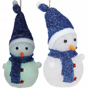 Ozdoba choinkowa bałwanek z czapeczką świecąca dekoracja na baterie biały/niebieski - Ozdoby bożonarodzeniowe - miniaturka - grafika 1