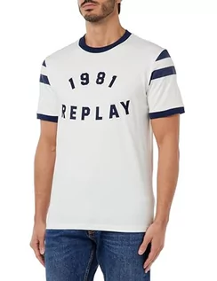 Koszulki męskie - Replay T-shirt męski, 010 White/Royal, XL - grafika 1