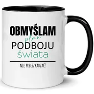 Kubki - Kubek Biało Czarny PLAN PODBOJU ŚWIATA Na Prezent Do Pracy Zabawne Wzory - miniaturka - grafika 1