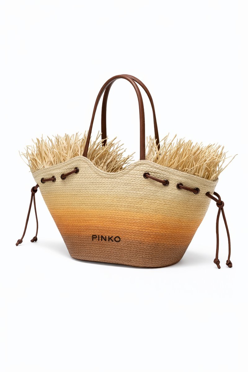 PINKO PLAŻOWA TOREBKA OMBRE Z FRĘDZLAMI I BRĄZOWYMI UCHWYTAMI 26x25x13 I4A