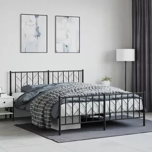 Metalowa rama łóżka z wezgłowiem i zanóżkiem, czarna, 160x200cm Lumarko! - Łóżka - miniaturka - grafika 1